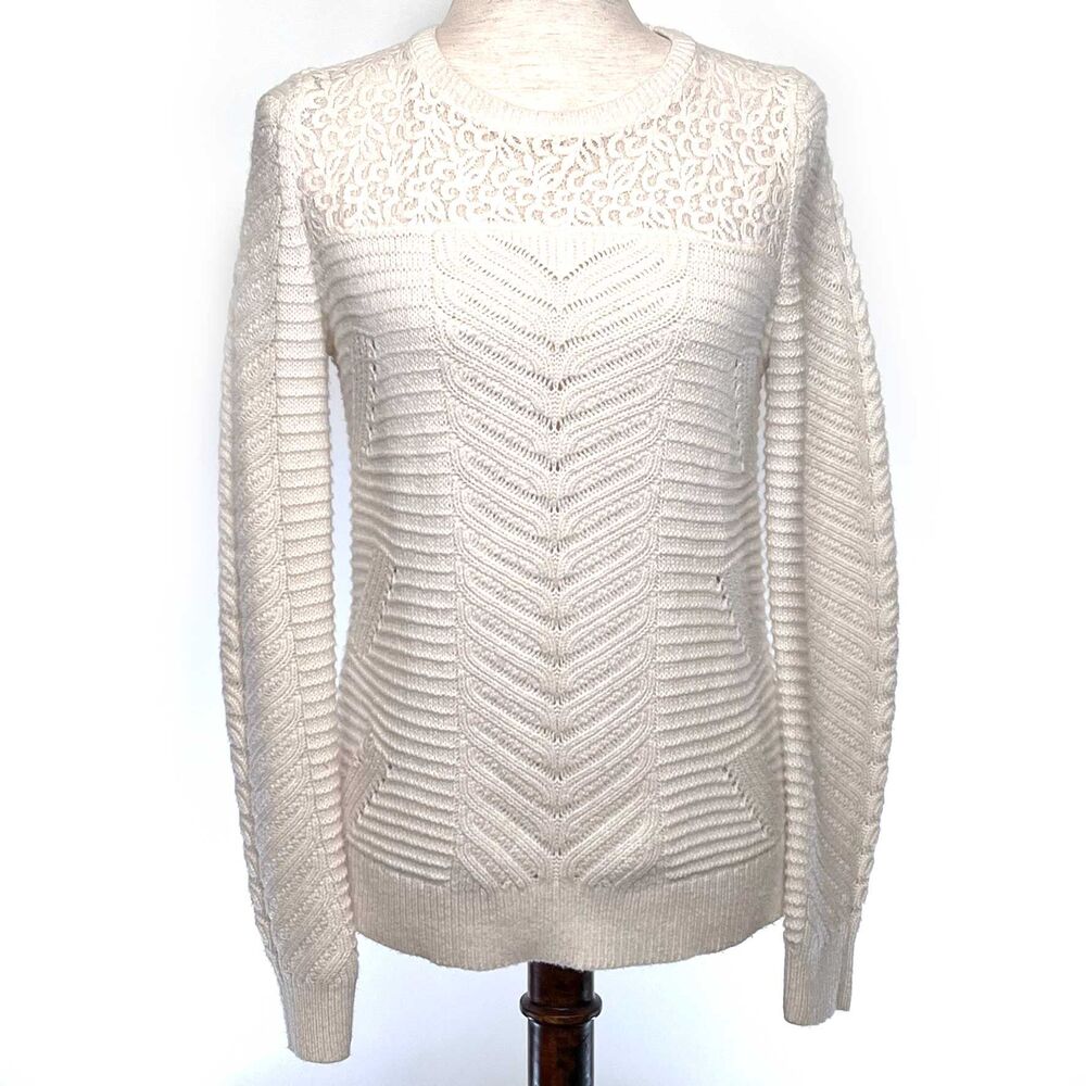 Loft Women's Cream Long Sleeve Lace Pullover Sweater SM